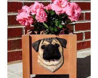 Handmade Pug Dog Planter Box, Pug Gifts, Outdoor Planter, Indoor Planter, Wood Planter, Flower Pot, Planter Pot, Made In USA, Pet Dog Decor