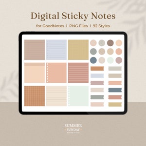 92 Digital Sticky Notes (boho theme) for Goodnotes, Notability, Noteshelf, iPad, Tablet
