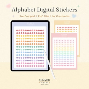 Digital Alphabet Stickers PNG + Pre-cropped for Goodnotes, Notability, Noteshelf, iPad, Tablet