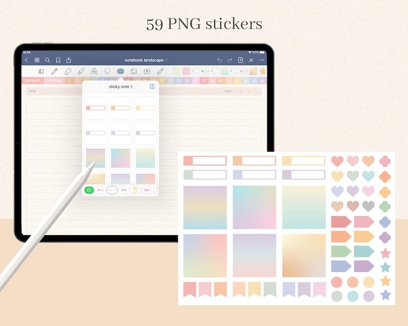 24 Tab Hyperlinked Digital Notebook Landscape for Goodnotes, Notability ...
