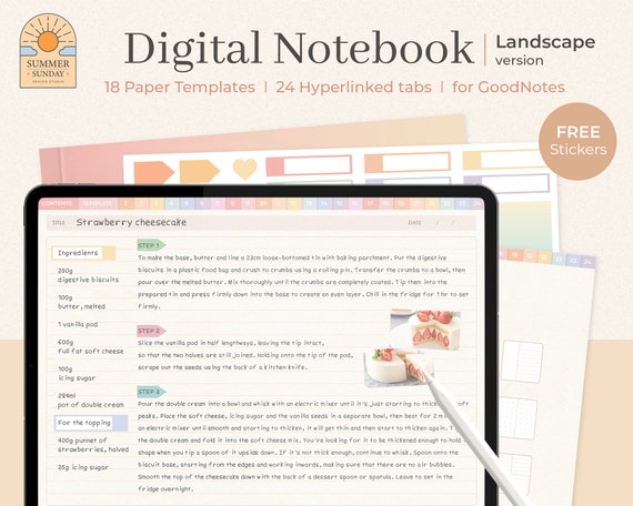 24 Tab Hyperlinked Digital Notebook Landscape for Goodnotes - Etsy