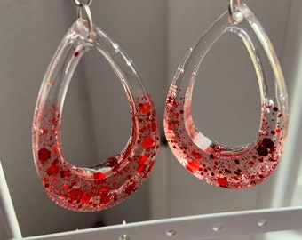 red glitter resin earrings