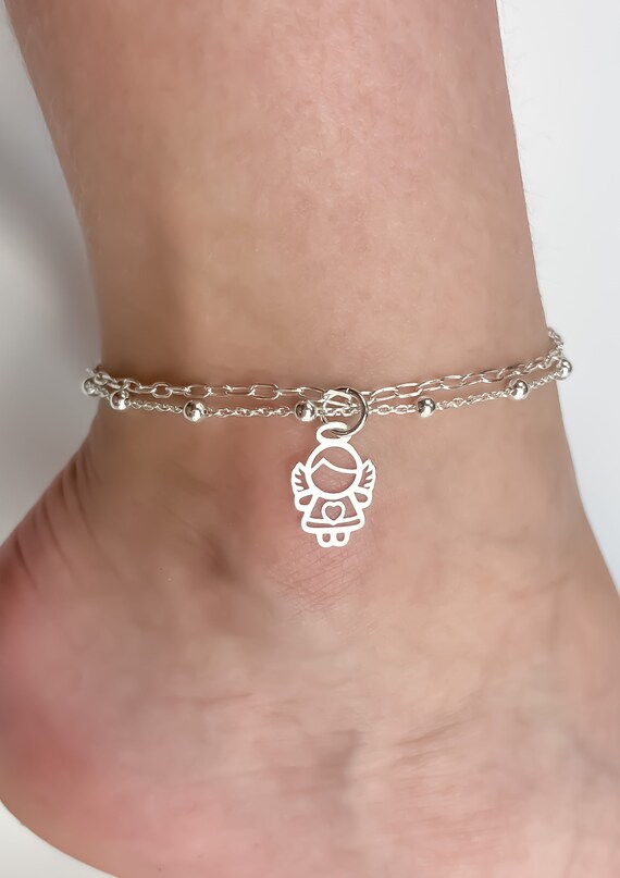 petite 100% Sterling Silver Anklet Double Chain 