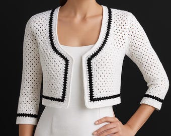 Patrón de cárdigan de crochet Chanel, chaqueta modelo Channel, top de verano moderno (patrón PDF)