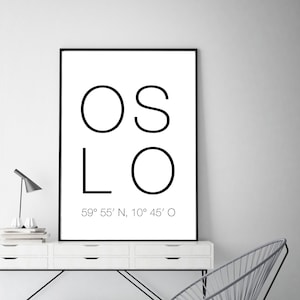 Oslo Poster - Oslo Schweden mit Koordinaten Stadtteile - deine Stadt personalisiert Wanddekoration  Schwarz-Weiß HH Print Karte digital A3