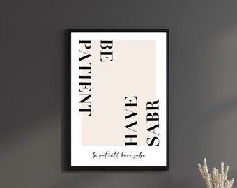 Islamic Poster - Sabr Patience Islamic Wall Art, Islam, Islamic Art, Muslim Patience, Prints Alif ba, Allah, Gift, dua, quran