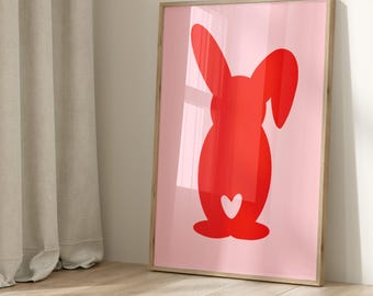 Poster Easter - Easter bunny pink typo, bunny poster, black and white poster, wall art- typography print black and white, rabbit, hopping bunny,