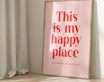 Poster This is my happy place - turquoise neon pink red black | Welcome | Entrance area