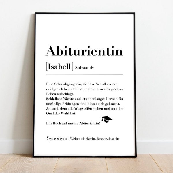 Personalisiertes Poster - Abiturientin  Definition, Definitionsposter, Geschenk für Verabschiedung bestandenes Abitur Abi Geschenk