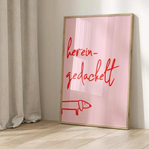 Poster hereingedackelt Dackel - türkis neon rosa rot sw | Begrüßung | Eingangsbereich