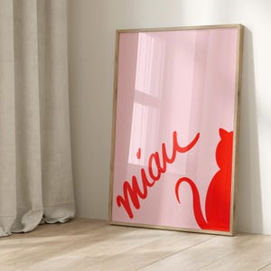 Poster: Cat, meow sw , Funny Cat Print Minimalist Heart Decor Cat Owner Gift Kitten Poster Trendy Cat Wall Art Typo