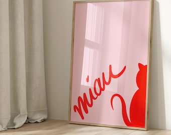 Poster: Cat, meow sw , Funny Cat Print Minimalist Heart Decor Cat Owner Gift Kitten Poster Trendy Cat Wall Art Typo