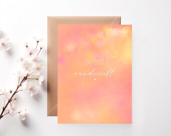 Postcard you are wonderful | pink greetings - greeting card - card for birthdays, weddings, friends, back to school, holidays and much more