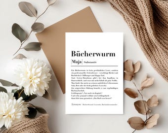 Personalized postcard with the definition of a bookworm | Funny gift card for readers | Bookstagram gift | Bookworm gift | Bookreader | Reading Card
