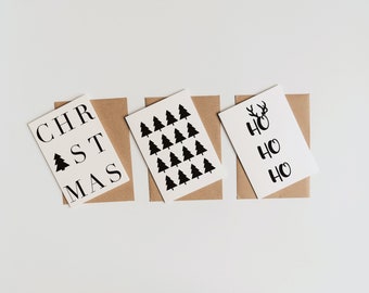 Christmas cards set of 3 - Christmas postcard - Christmas mail - Christmas tree - Merry Christmas greeting card - Gift idea postcards