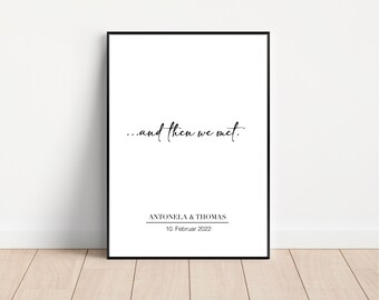 Personalized Poster - Couple ,and then we met, Love, One Line Art Poster Personalized Love | Newlyweds, wedding gift, anniversary