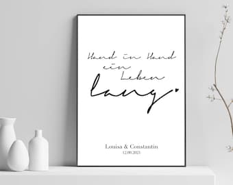 Personalized Poster - Couple, Hands, Love, Hand in Hand, Poster Gift with Name and Date, Bridal Couple, Wedding Gift, Anniversary