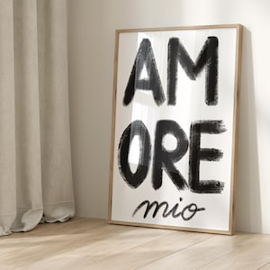 Poster: amore mio, black and white love, one line art gift customizable | Valentine&#39;s Day love amore, black and white typography