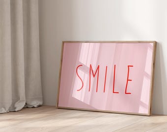 Poster: Smile, pink, black turquoise neon, conscious living, life motto