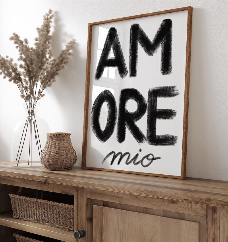 Poster amore mio , sw Liebe, One Line Art Geschenk personalisierbar