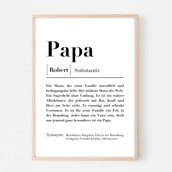 Personalisiertes Poster - Papa Definition, Vater Geschenk, Definitionsposter Vater , Vatertagsgeschenk, Geburtstag, Bedanken, A4 Digital