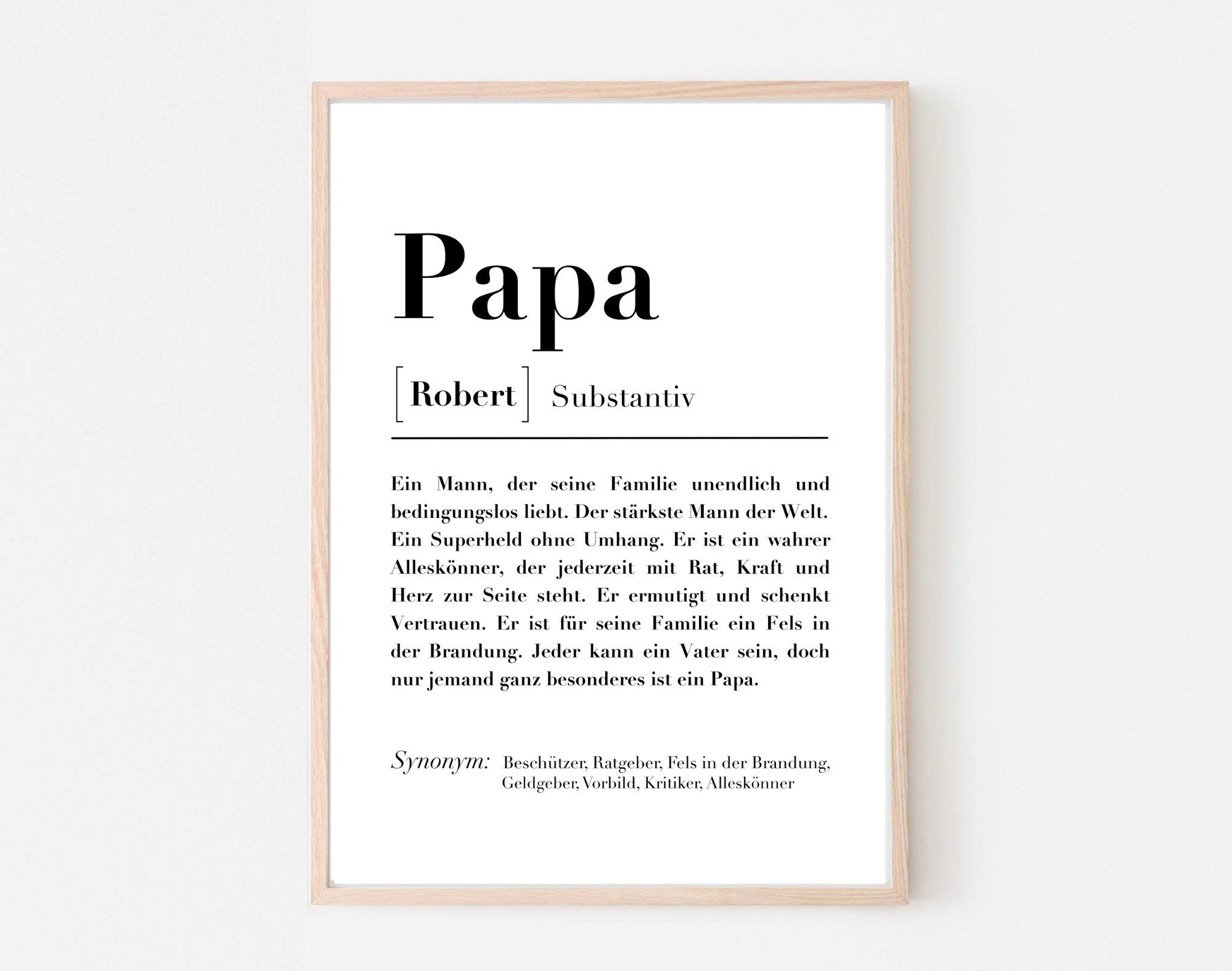 Personalisiertes Poster Papa Definition, Vater Geschenk