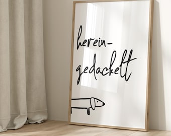 Poster "Dachshund trotted in" - turquoise neon pink red black | Welcome | Entrance area
