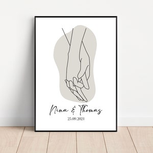 Personalized Poster - Couple, Lineart Hands, Love, One Line Art Customizable Love | Newlyweds, wedding gift, anniversary gift