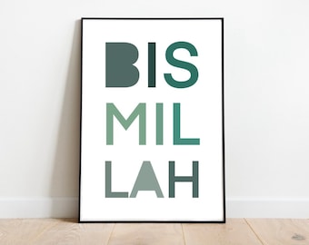 Poster Bismillah, Islamic art, art, Islamic mural, Islamic muslim decor mashallah Muslim posters for children religious pictures