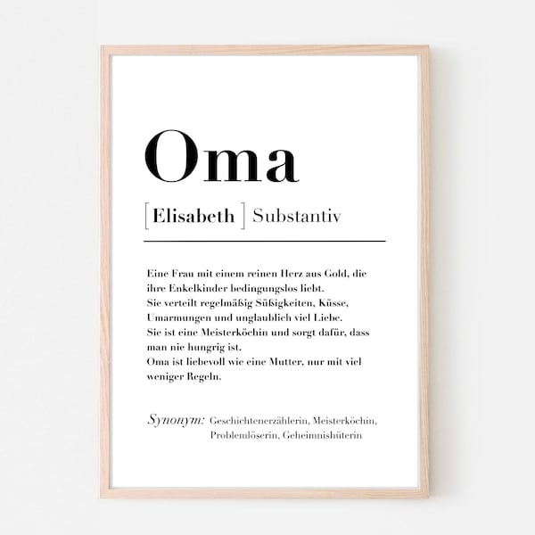 Personalisiertes Poster - Oma Definition, Oma Geschenk, Definitionsposter Großmutter, Weihnachtsgeschenk, Geburtstag, Bedanken, A4 Digital