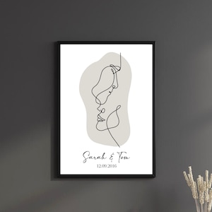 Personalized Poster - Couple, Lineart Faces, Love, One Line Art Customizable Love, Wedding Gift, Anniversary, Gift Love L