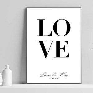 Personalisiertes Poster - Paar ,LOVE, Liebe, Personalisiertes Poster mit Namen und Datum  | Brautpaar, Hochzeitsgeschenk, Jahrestag