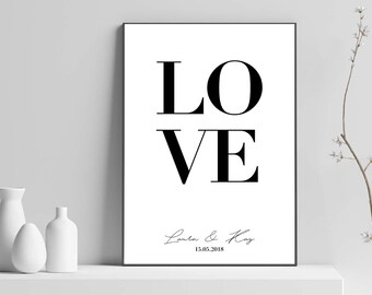 Personalized Poster - Couple, LOVE, Love, Personalized Poster with Names and Date | Newlyweds, Wedding Gift, Anniversary