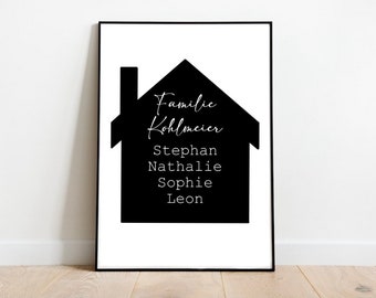 Poster - Family Definition, Family Poster Personalized, House, Gift Idea, House, A4 digital Family with Name, Moving In, Families