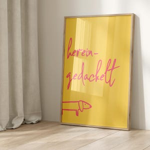 Poster "Dachshund trotted in" - yellow, pink, neon, pink, red, black | Welcome | Entrance area