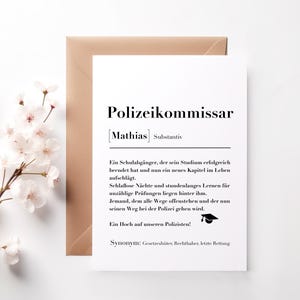 Cartolina personalizzata - commissario di polizia, regalo della polizia per giuramento, nomina, studio completato