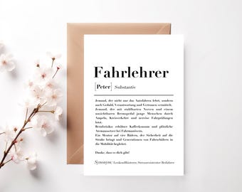 Personalized postcard for a driving instructor, funny thank you card for a driving instructor | Driving test postcard | Driving school gift | Driving instructor definition |