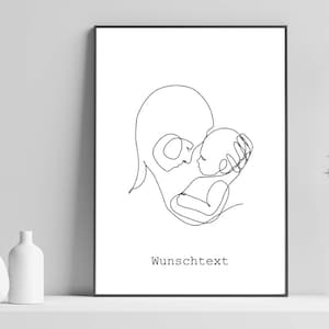Lineart,Frau mit Baby, personalisiertes Geschenk für Mütter, Schwangere, minimalistische moderne Kunst