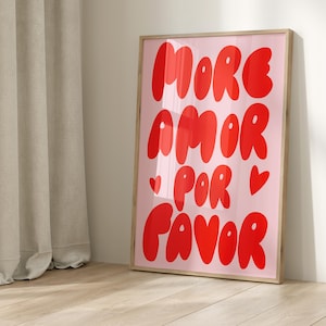 Poster more amore por favor - rosarot rot rosa Minimalist Maximalist, Liebe Zitat, druckbare Kunst Digital , farbenfrohe druckbare Kunst