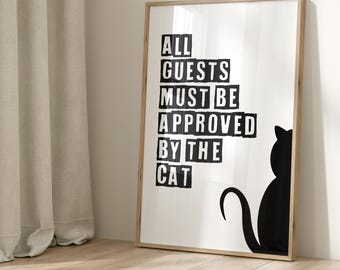 Poster: Cat, meow sw , Funny Cat Print Minimalist Heart Decor Cat Owner Gift Kitten Poster Trendy Cat Wall Art Typo