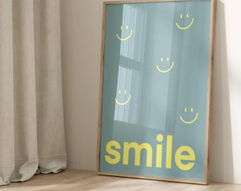 Poster: Smile, pink, black turquoise neon, conscious living, life motto
