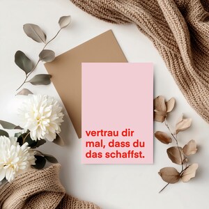 Postkarte: vertrau dir mal, dass du das schaffst - Mutmacher türkis neon rosa rot sw | bevorstehende Prüfung | Ermutigen Freundin Glück
