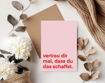 Postcard: Trust yourself that you can do it - Encouragement turquoise neon pink red black | upcoming exam | Encourage girlfriend luck