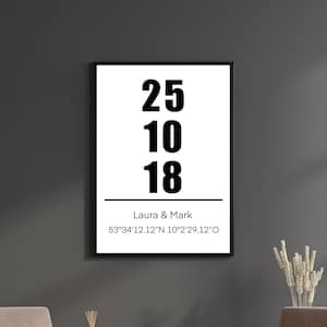 Personalisiertes Poster - Paar ,Datum, Liebe, Personalisiertes Poster mit Namen und Datum  | Brautpaar, Hochzeitsgeschenk, Jahrestag