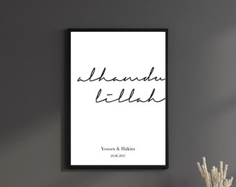 Personalized Poster - Alhamdulillah Islam Love, Poster personalized with your names and date Love, Bridal Couple, Wedding Gift,
