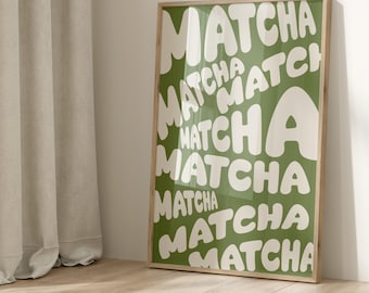 Matcha lover poster wall art | cute kitchen poster | coffee bar | minimalist A4 A3 PNG | Matcha lover gift | turquoise khaki pink