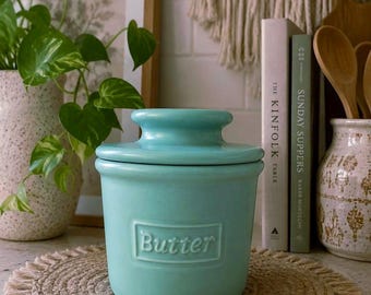 Matte Aqua Café Butter Bell® Crock – French Ceramic Stoneware Butter Keeper by L. Tremain