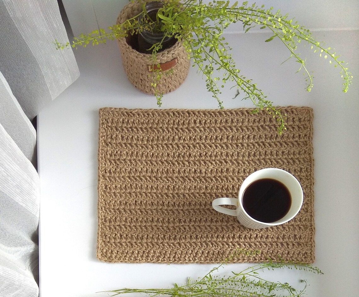 Crochet jute placemat natural handmade table mat rectangular Etsy