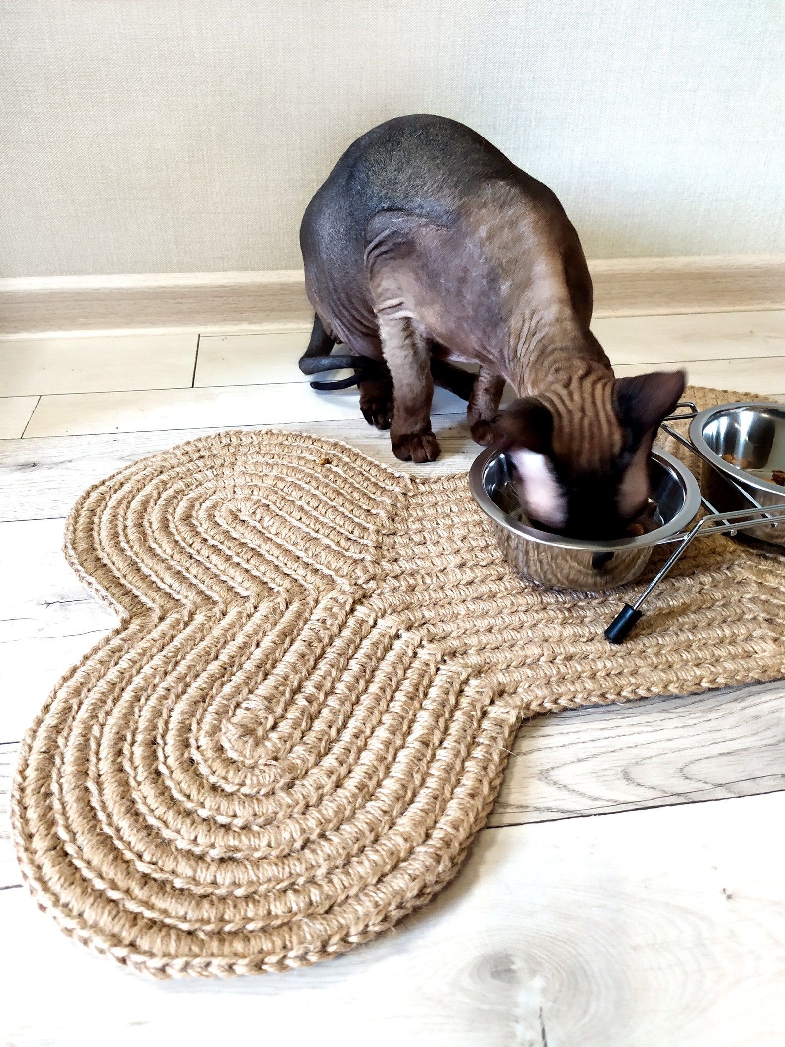 Pet bone shape food mat Crochet jute rug Pets placemat Cat Etsy