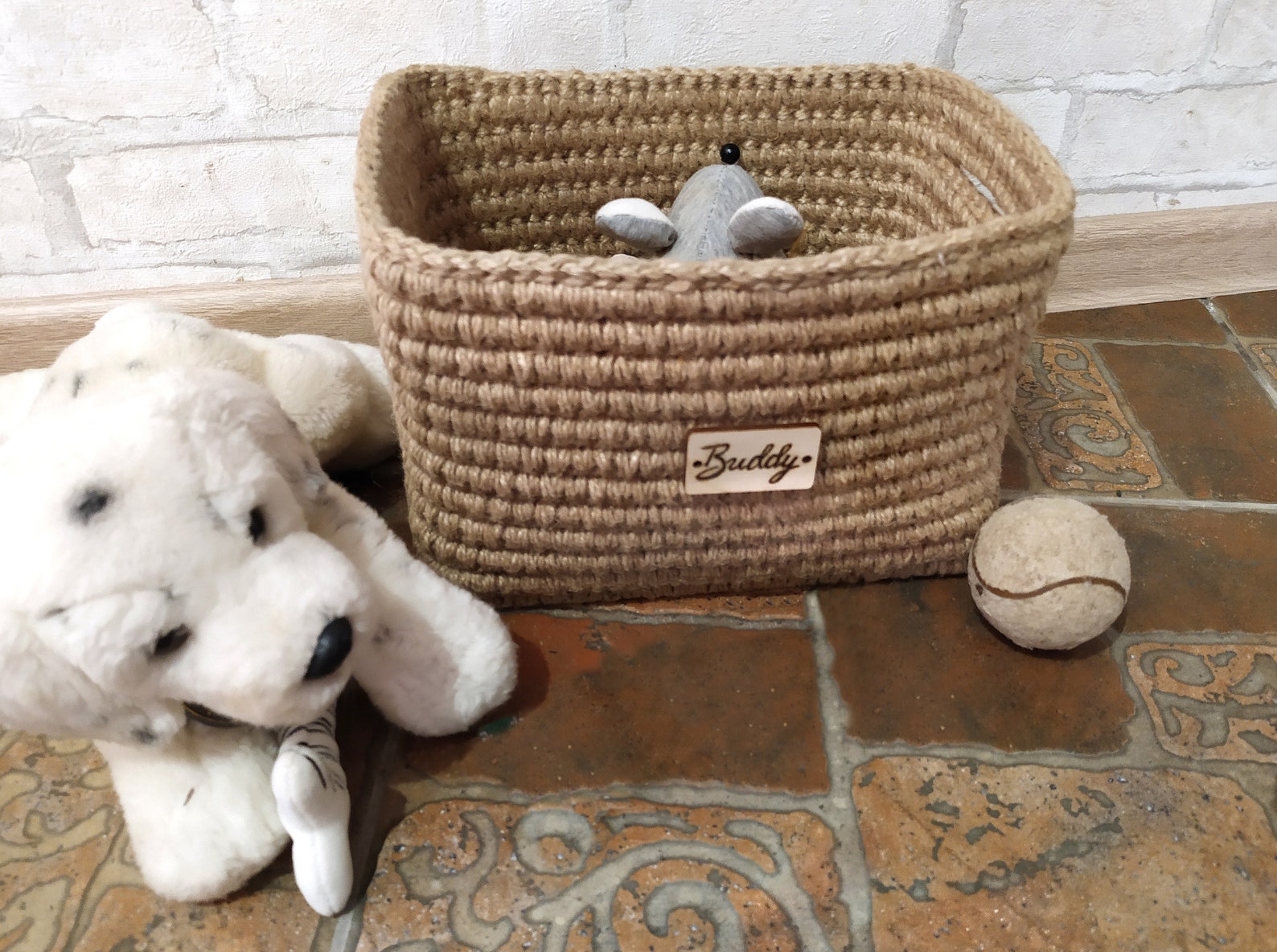 Personalized dog toys basket Crochet jute basket Rectangle Etsy